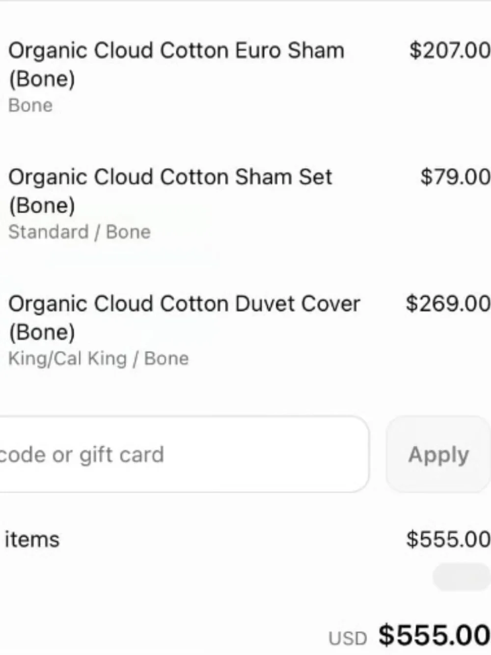 Parachute Organic Cotton “Cloud” King/Cal King Duvet & 5 Pillow Set in “Bone”